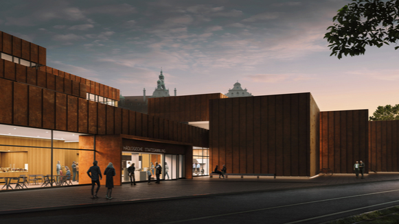 Die „neue“ Archäologische Staatssammlung. Nach umfangreicher Generalsanierung wurde das Museum im Frühjahr 2024 wieder eröffnet. Das neue architektonische Konzept des spanischen Büros Nieto Sobejano Arquitectos sieht neben einer unterirdischen Sonderausstellungshalle einen neu akzentuierten Haupteingang und ein lichtdurchflutetes Foyer vor. Erstellt von: © Nieto Sobejano Arquitectos