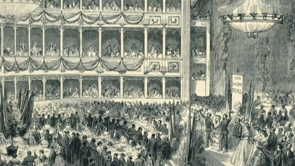 Naum Tiyatrosu'nda Garibaldi şenlikleri, 19 Nisan 1862. Aus der Zeitschrift: L'ILLUSTRATION