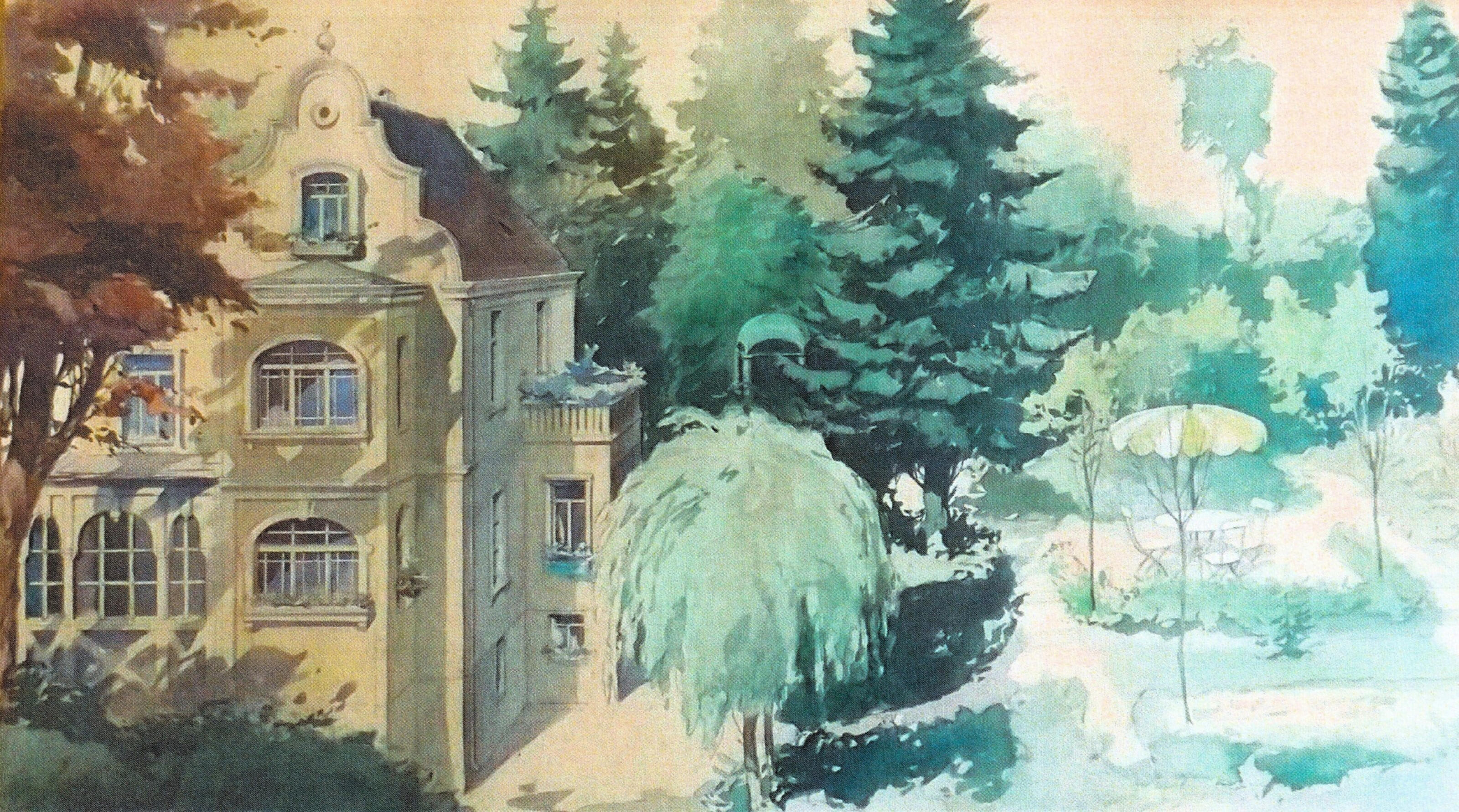 Aquarell der Villa Res in den 1930er-Jahren, Zeichnung privat.