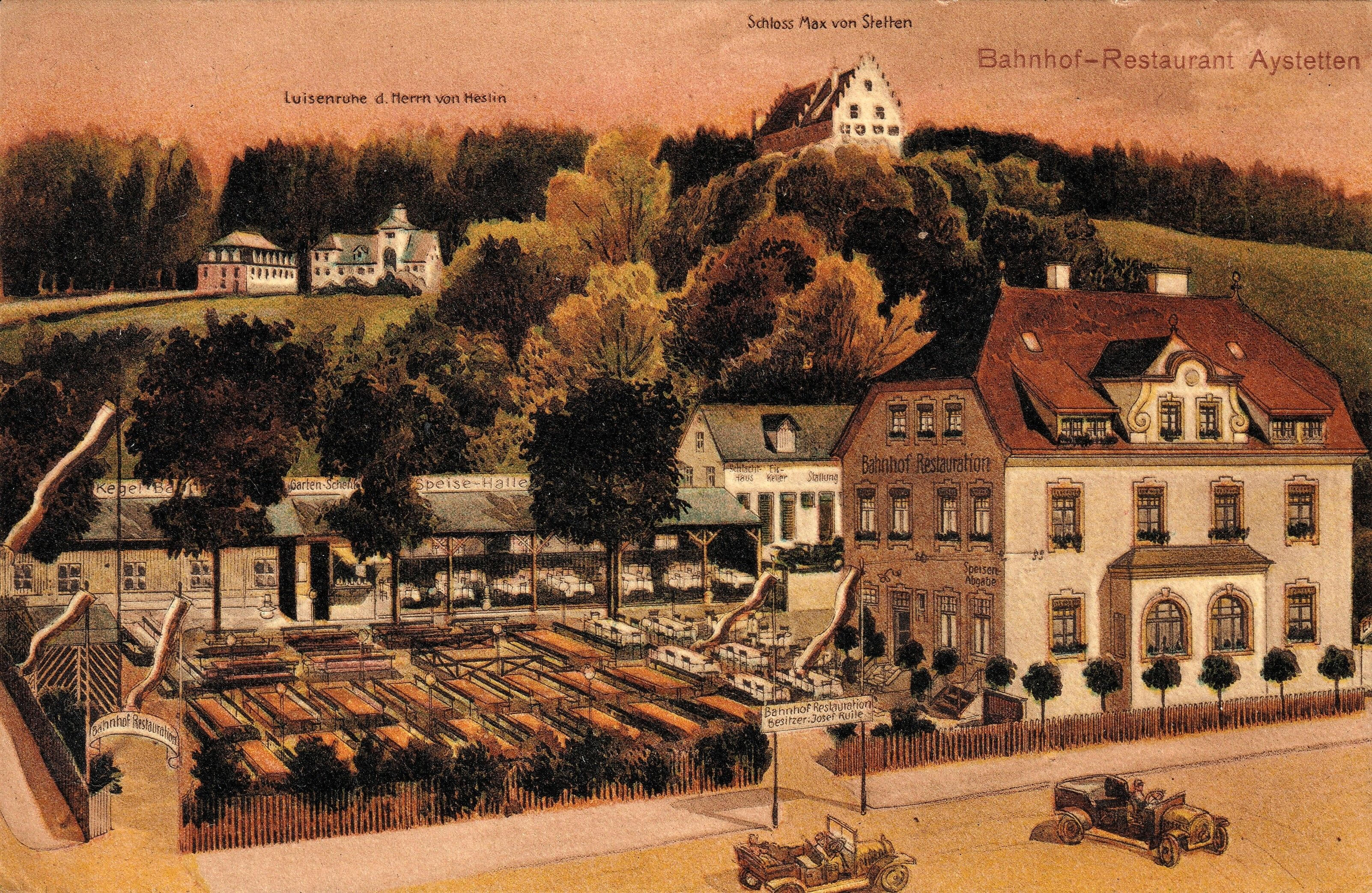 Von der Bahnhofsrestauration zum Wohnhaus. Postkarte:Kunst-und Verlagsanstalt Hans Pernat, München